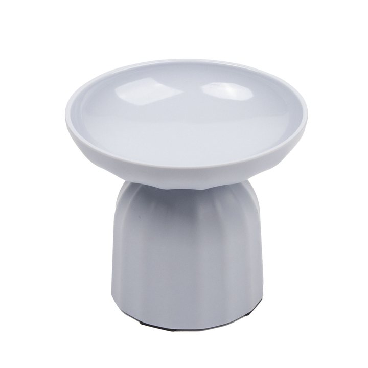 Grey melamine pedestal pet bowl with a wide shallow basin on a mushroom-shaped base.