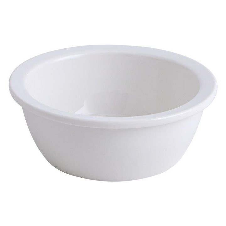Plain white round ceramic pet basin with a rolled rim.