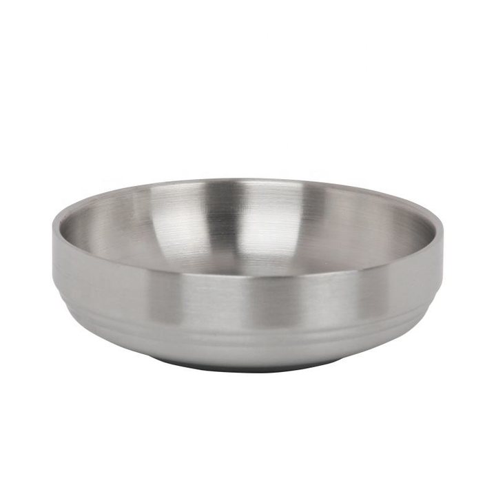 Brushed stainless steel pet bowl, round with a tapered ribbed base.