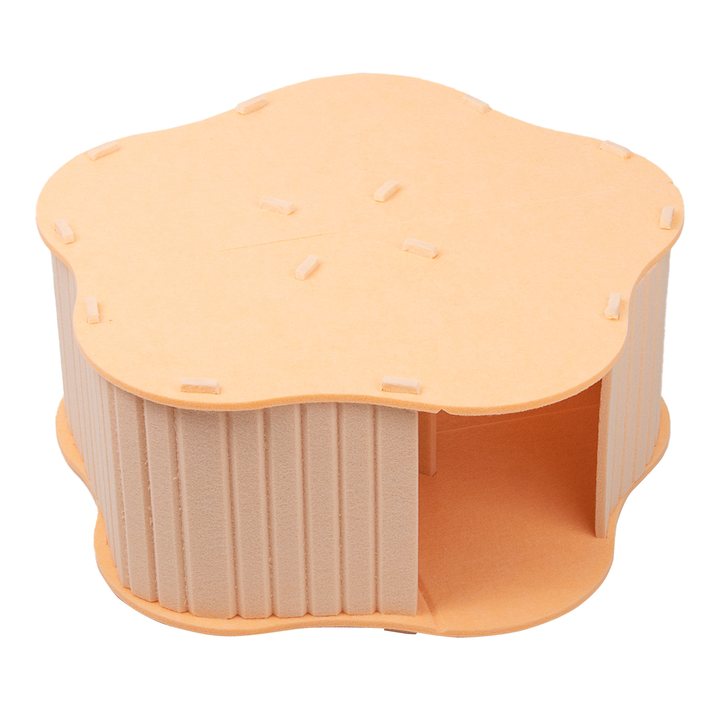 Flower-shaped peach felt cat house with a scalloped petal top