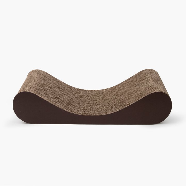 S-curve shaped corrugated cardboard cat scratcher lounge in plain kraft brown