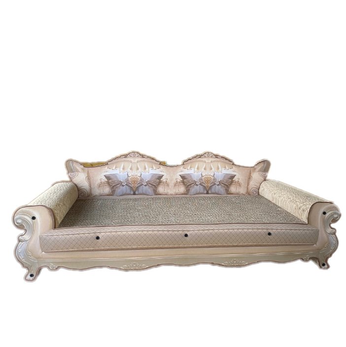 Baroque-style miniature sofa lounge with a carved cream and gold frame, leopard-print cushioned seat and matching pillows